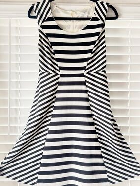 New York & Company Black and White Striped Fit & Flare Mini Dress